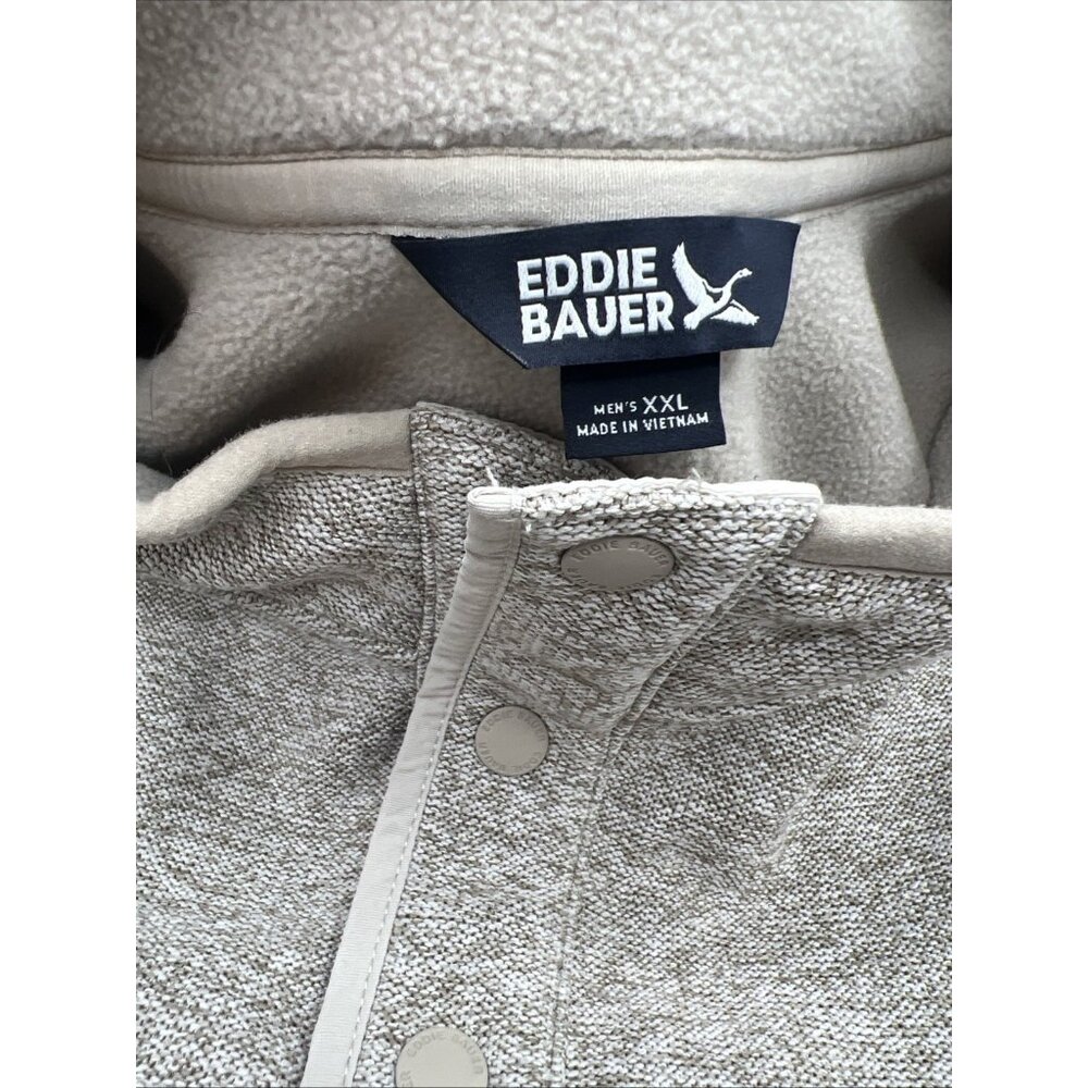Eddie Bauer Men's 2XL Pullover Sweater Beige Warm Fleece Quarter Snap Pockets - Picture 3 of 16